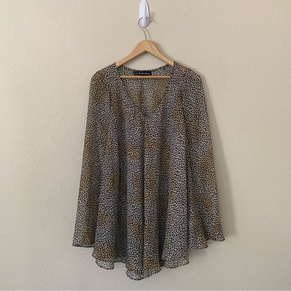 For Love & Lemons Sheer V-Neck Day Tripper Tunic Mini Dress Leopard Print Sz XS - Picture 9 of 9